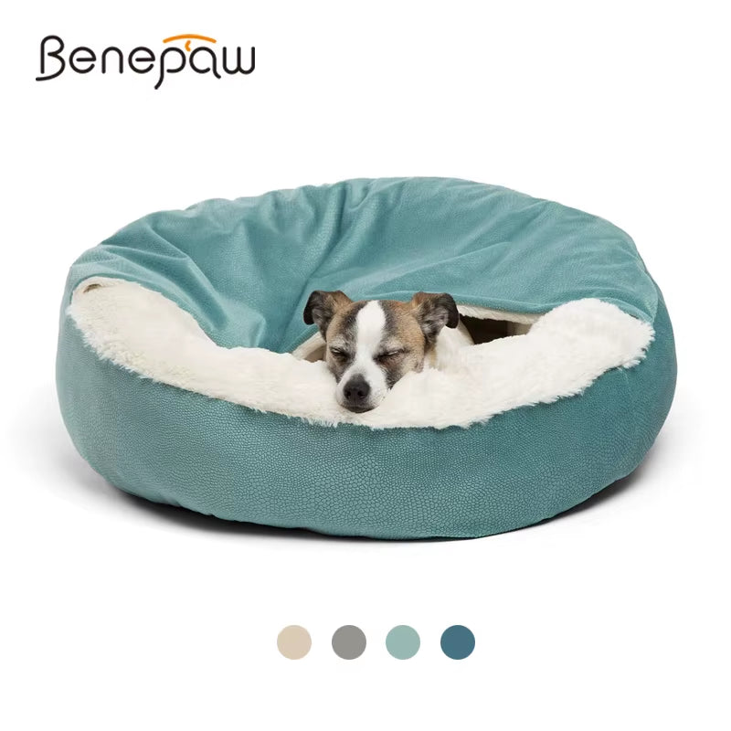 Orthopedic Dog Bed with Hooded Blanket Winter Warm Waterproof Dirt Resistant Cat Puppy House Cuddler Machine Washable