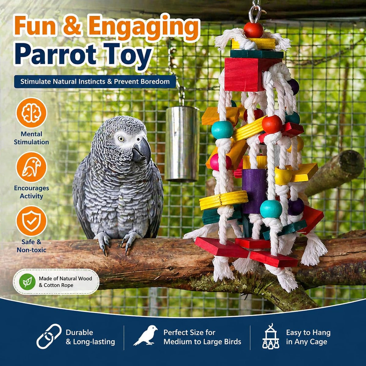 Bird Chewing Toy - Parrot Cage Bite Toys Wooden Block Bird Parrot Toys for Small and Medium Parrots and Birds