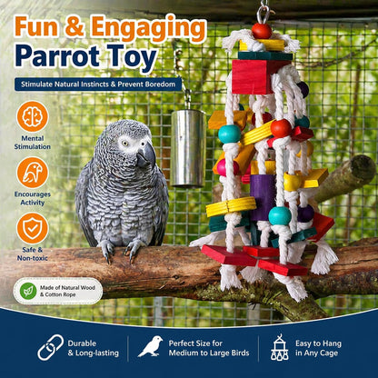 Bird Chewing Toy - Parrot Cage Bite Toys Wooden Block Bird Parrot Toys for Small and Medium Parrots and Birds
