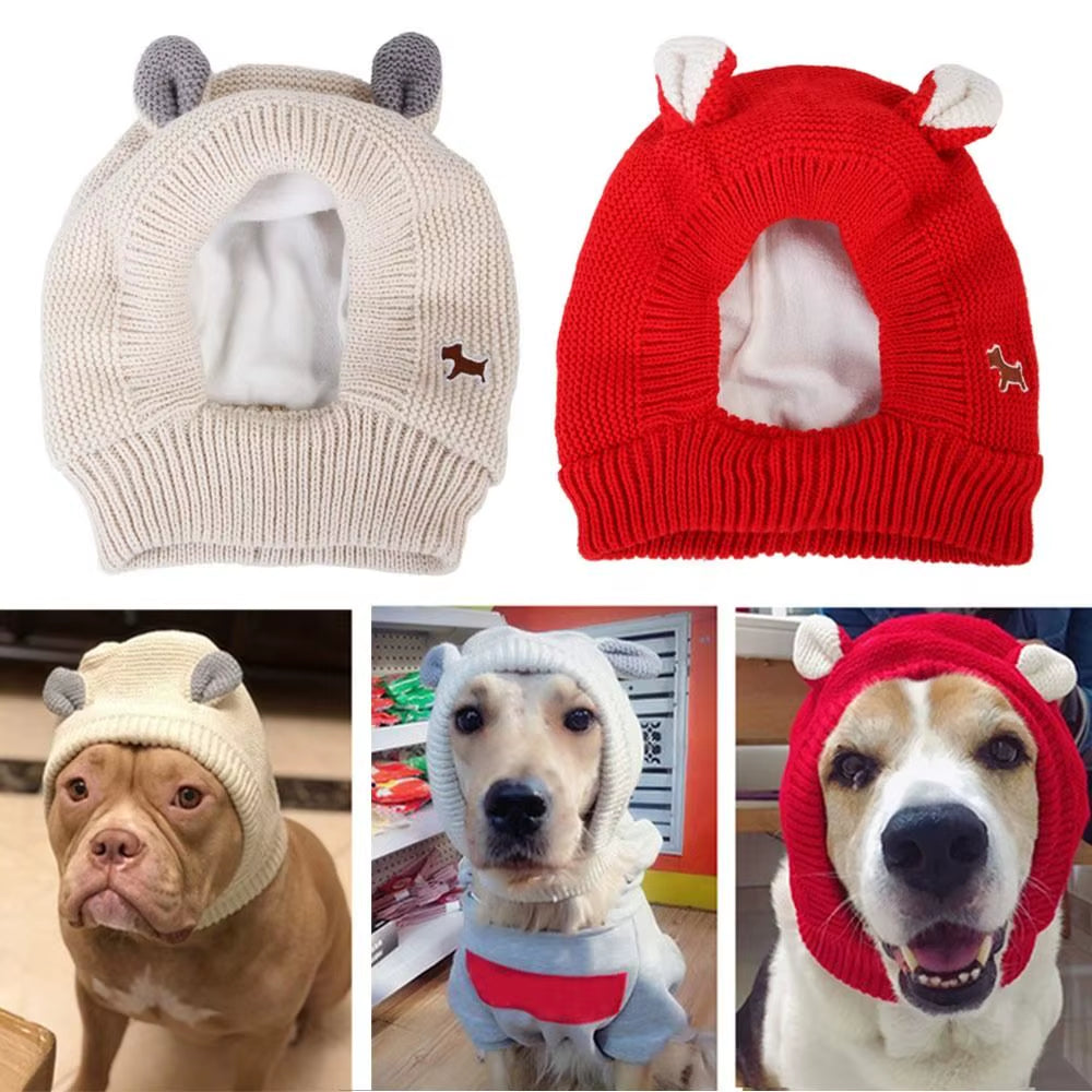 Quiet Dog Ear Muffs Noise Protection Pet Ears Covers Knitted Hat Anxiety Relief Winter Warm Earmuffs for Medium Large Dogs New