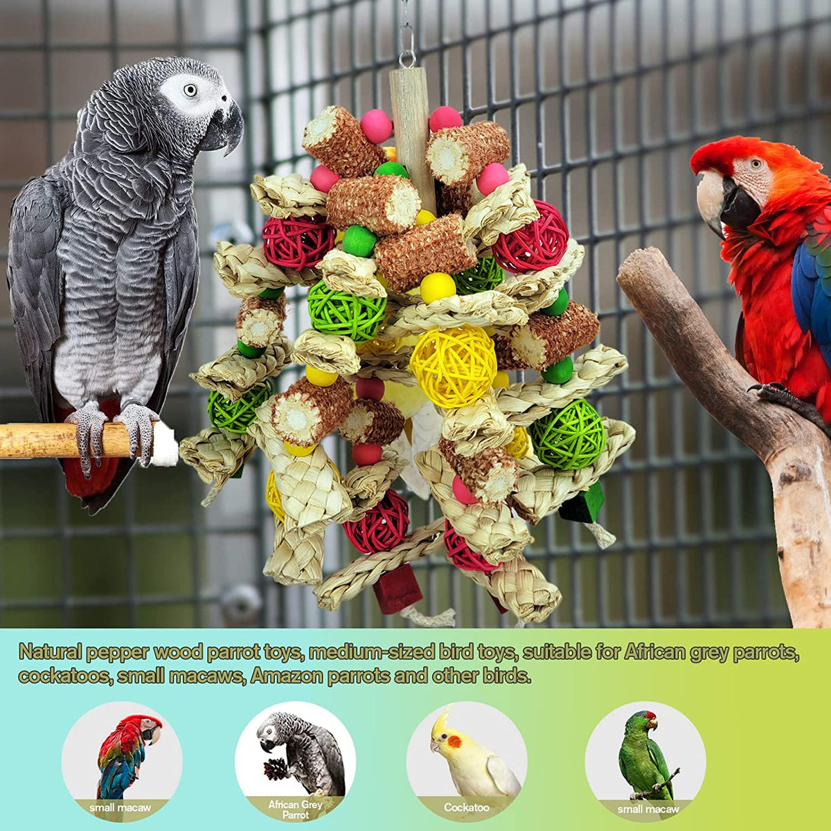RF-X Parrot Toys, Natural Corn Cob Bird Chew Toys for Small and Medium-Sized Macaws, African Grey Parrots, Amazon Parrots, Medium-Sized Bird Cage Toys