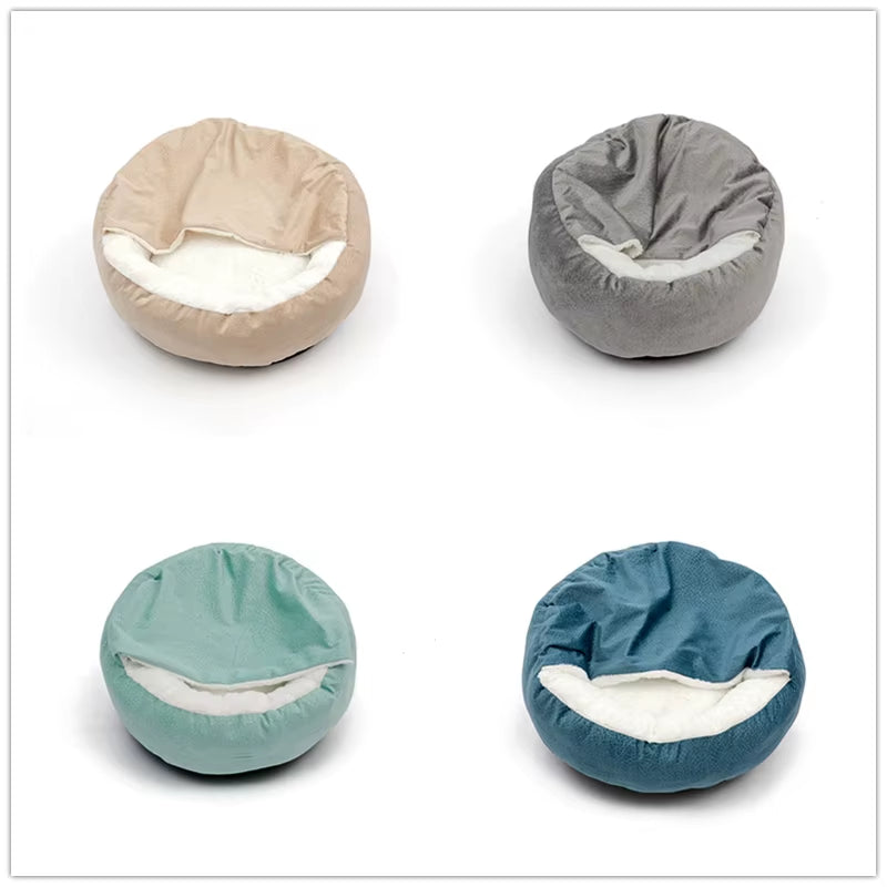 Orthopedic Dog Bed with Hooded Blanket Winter Warm Waterproof Dirt Resistant Cat Puppy House Cuddler Machine Washable
