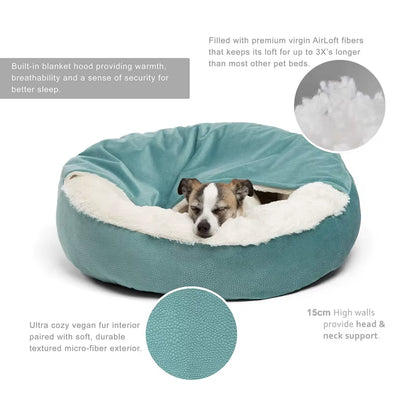 Orthopedic Dog Bed with Hooded Blanket Winter Warm Waterproof Dirt Resistant Cat Puppy House Cuddler Machine Washable