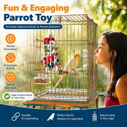 Bird Chewing Toy - Parrot Cage Bite Toys Wooden Block Bird Parrot Toys for Small and Medium Parrots and Birds