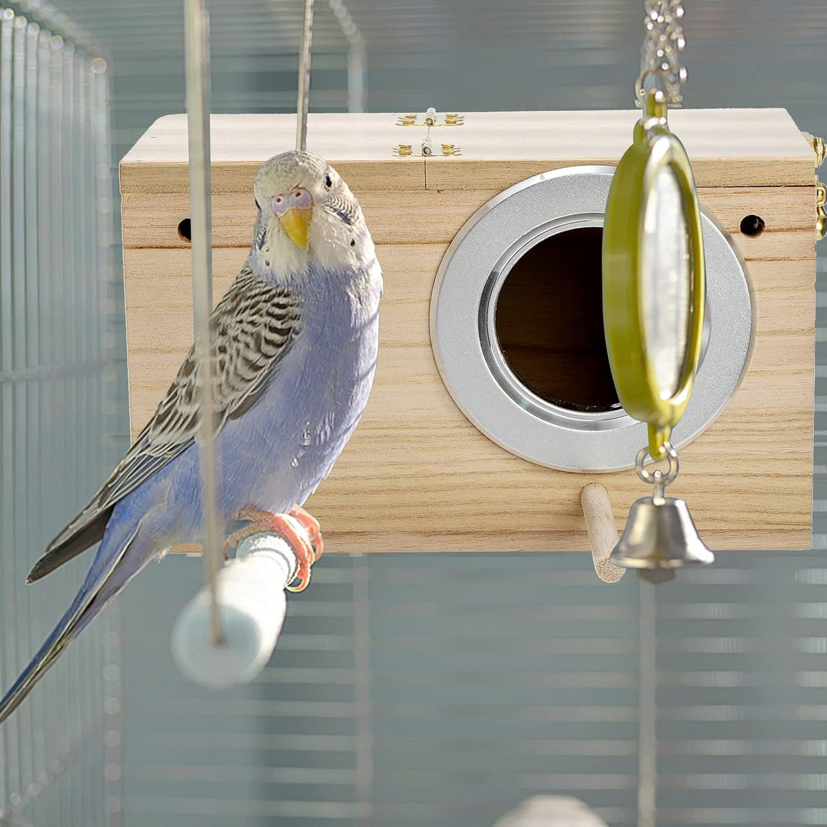 2 Pack Parakeet Nest Box, Natural Wood Bird Nesting Box, Small Bird House Breeding Box for Budgie Lovebirds, Cockatiel, Parrots Mating, Aviary, 7.7×4.7×4.7 Inches