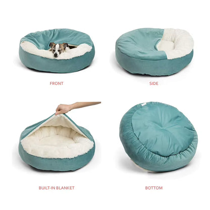 Orthopedic Dog Bed with Hooded Blanket Winter Warm Waterproof Dirt Resistant Cat Puppy House Cuddler Machine Washable