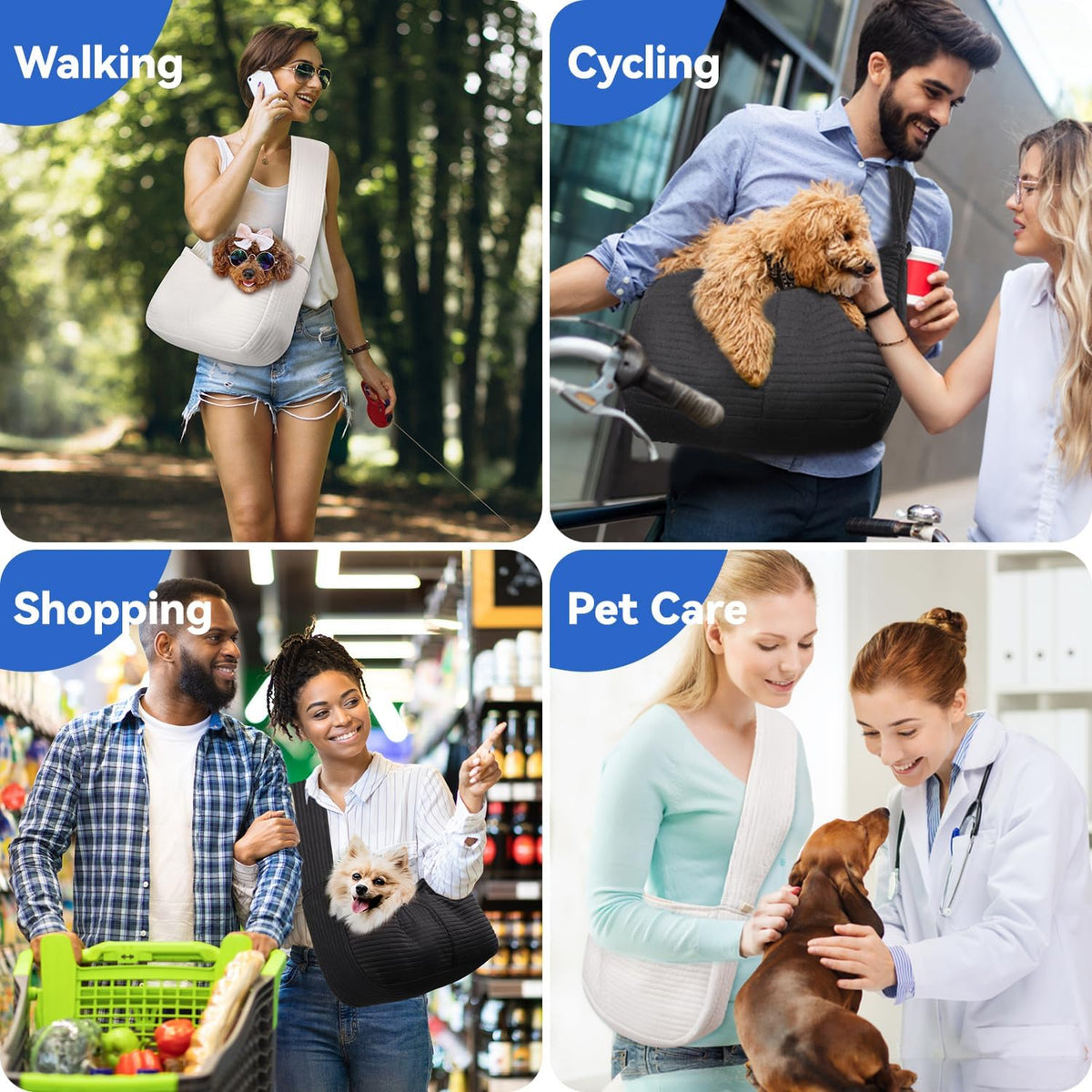 Shoulder Bag for Small Dogs, Shoulder Bag for Dogs under 4.5 Kg with Wider Shoulder Strap for Walking the Dog Travel IR Shopping, Carrier Bag for Puppies Cats, White