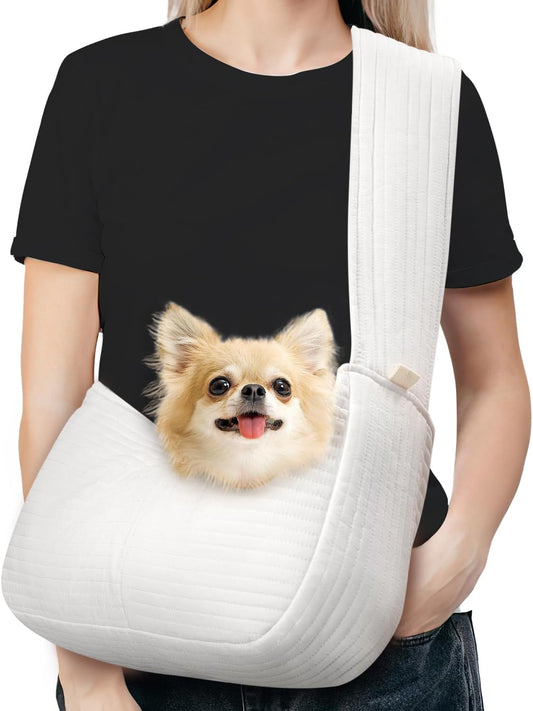 Shoulder Bag for Small Dogs, Shoulder Bag for Dogs under 4.5 Kg with Wider Shoulder Strap for Walking the Dog Travel IR Shopping, Carrier Bag for Puppies Cats, White