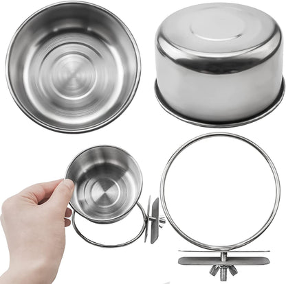 3 Pieces Stainless Steel Bird Feeding Dish Cups, Bird Feeder Parrot Food Water Bowls with Clamp, Pet Cage Cups Holder for Bird Parrot Cockatiel Conure Budgies Parakeet Small Animal