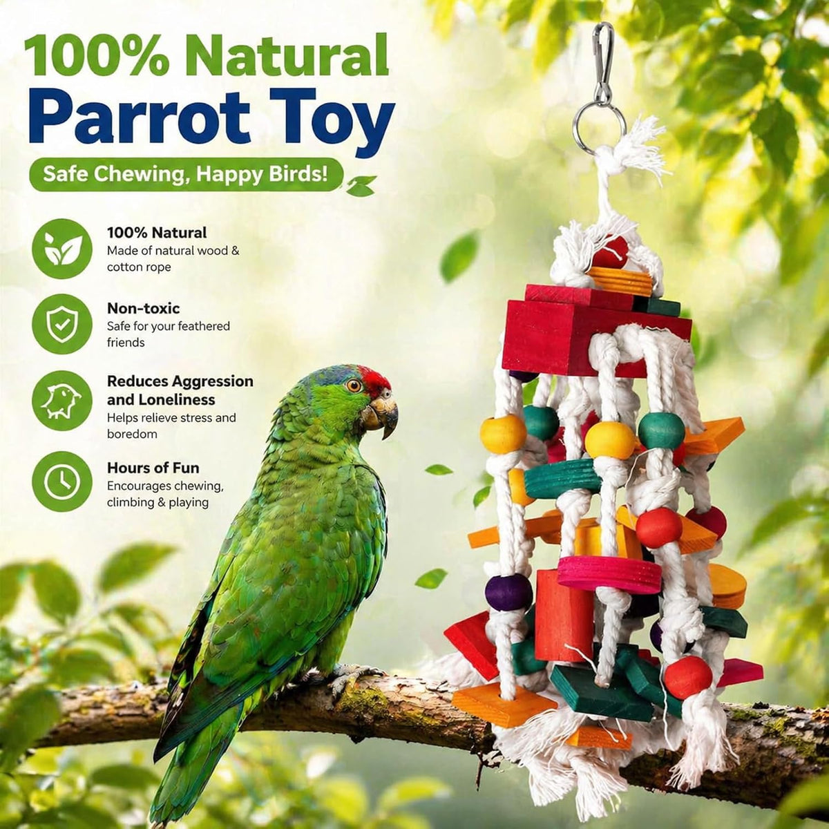 Bird Chewing Toy - Parrot Cage Bite Toys Wooden Block Bird Parrot Toys for Small and Medium Parrots and Birds