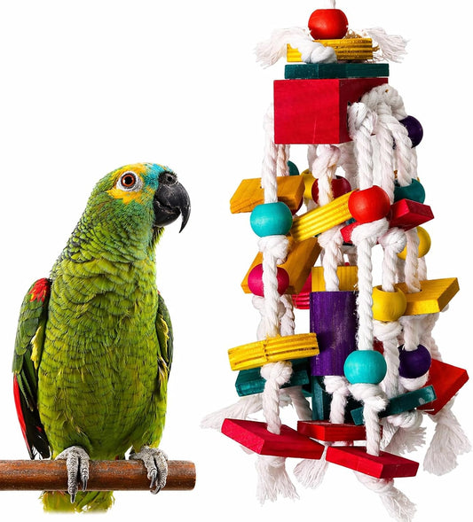 Bird Chewing Toy - Parrot Cage Bite Toys Wooden Block Bird Parrot Toys for Small and Medium Parrots and Birds